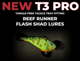 FishMore T3 Pro Tackle Box fitting Reef Runner Flash Shad lures detailed view