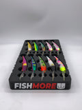 Side view of FishMore T3 Pro Tackle Box fitting Bandit Walleye Deep Diver size Generator lures in Plano 3700 size