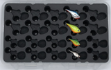 Top view of FishMore T3 Pro Tackle Box fitting Rapala Ultra Light Rippin' Rap size Combo 3/4 lures in Plano 3600 size
